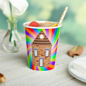 Kleurrijke Psychedelic Brick House Rainbow Design Papieren Bekers