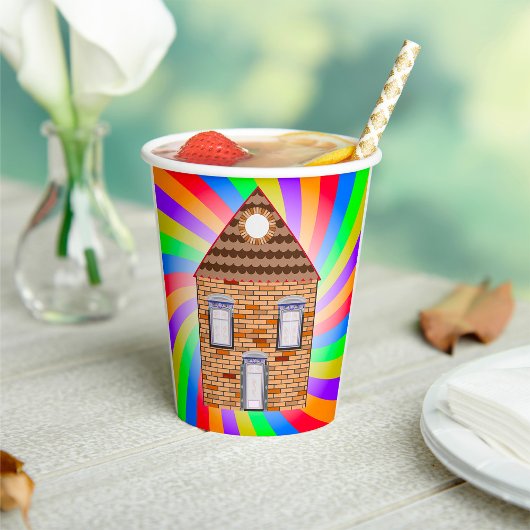 Kleurrijke Psychedelic Brick House Rainbow Design Papieren Bekers