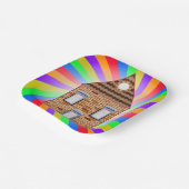 Kleurrijke Psychedelic Brick House Rainbow Design Papieren Bordje (Gebogen)