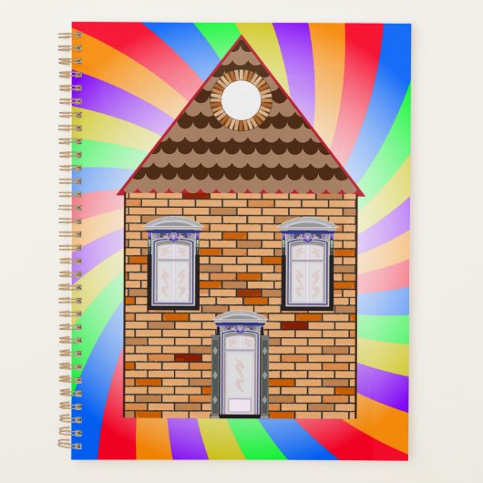 Kleurrijke Psychedelic Brick House Rainbow Design Planner (Voorkant)