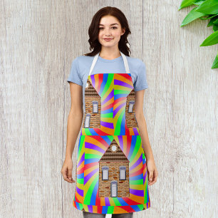 Kleurrijke Psychedelic Brick House Rainbow Design Schort