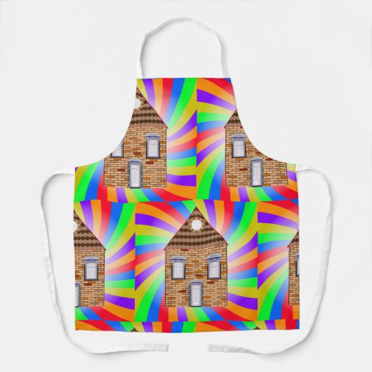 Kleurrijke Psychedelic Brick House Rainbow Design Schort (Voorkant)