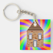 Kleurrijke Psychedelic Brick House Rainbow Design Sleutelhanger (Voorkant)