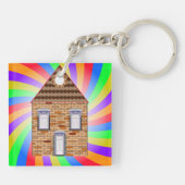 Kleurrijke Psychedelic Brick House Rainbow Design Sleutelhanger (Achterkant)