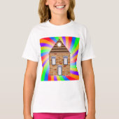 Kleurrijke Psychedelic Brick House Rainbow Design T-shirt (Voorkant)