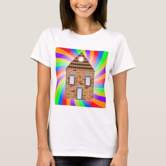 Kleurrijke Psychedelic Brick House Rainbow Design T-shirt (Voorkant)