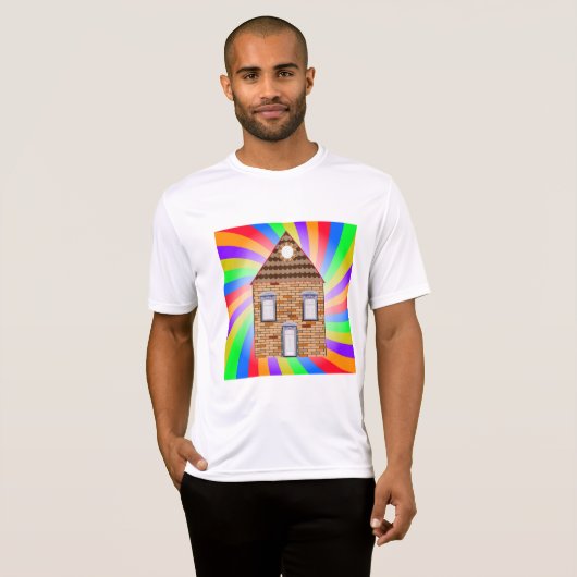 Kleurrijke Psychedelic Brick House Rainbow Design T-shirt (Voorkant volledig)