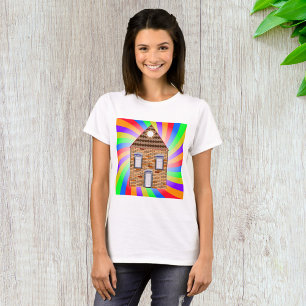 Kleurrijke Psychedelic Brick House Rainbow Design T-shirt