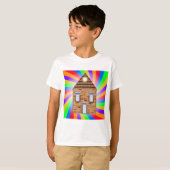 Kleurrijke Psychedelic Brick House Rainbow Design T-shirt (Voorkant volledig)