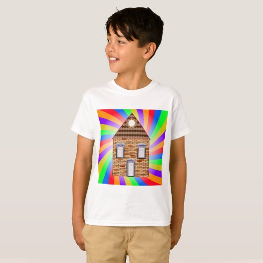Kleurrijke Psychedelic Brick House Rainbow Design T-shirt (Voorkant volledig)