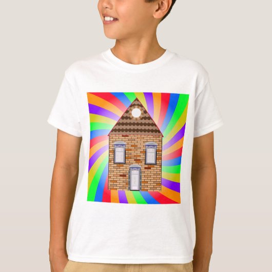 Kleurrijke Psychedelic Brick House Rainbow Design T-shirt (Voorkant)