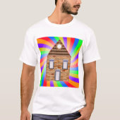 Kleurrijke Psychedelic Brick House Rainbow Design T-shirt (Voorkant)