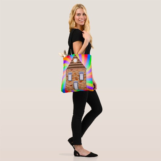 Kleurrijke Psychedelic Brick House Rainbow Design Tote Bag