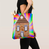 Kleurrijke Psychedelic Brick House Rainbow Design Tote Bag