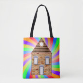 Kleurrijke Psychedelic Brick House Rainbow Design Tote Bag (Voorkant)