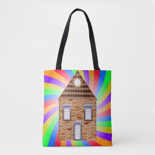 Kleurrijke Psychedelic Brick House Rainbow Design Tote Bag (Voorkant)