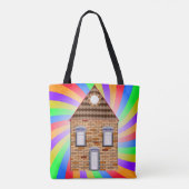 Kleurrijke Psychedelic Brick House Rainbow Design Tote Bag (Achterkant)