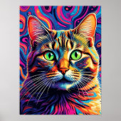 Kleurrijke Psychedelic Cat Art Poster (Voorkant)