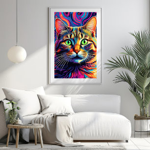 Kleurrijke Psychedelic Cat Art Poster