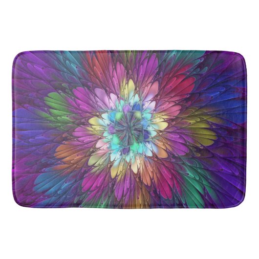 Kleurrijke Psychedelische Bloem Abstracte Fractale Badmat (Voorkant)