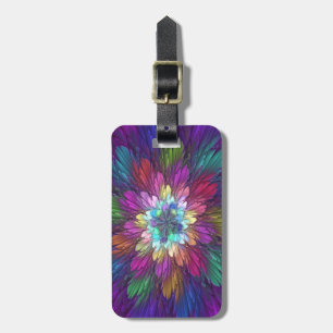 Kleurrijke psychedelische bloem abstracte fractale bagagelabel