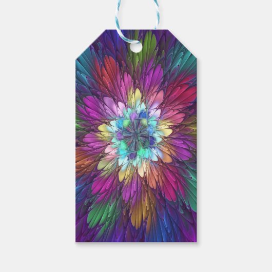 Kleurrijke psychedelische bloem abstracte fractale cadeaulabel (Voorkant)
