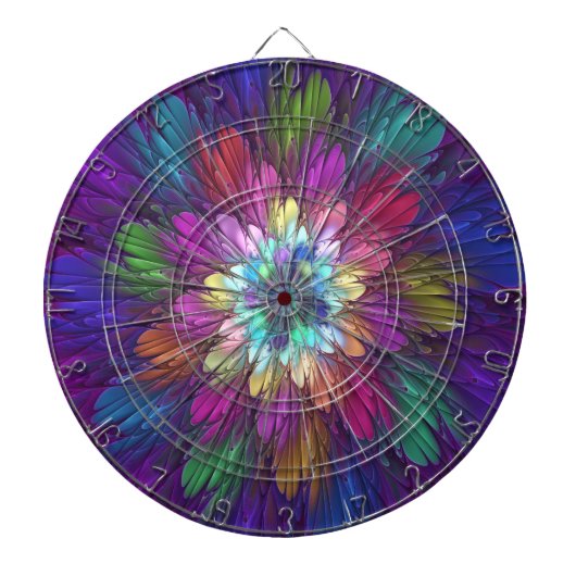 Kleurrijke Psychedelische Bloem Abstracte Fractale Dartbord (Voorkant)