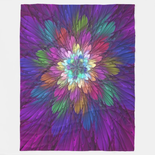Kleurrijke psychedelische bloem abstracte fractale fleece deken (Voorkant)