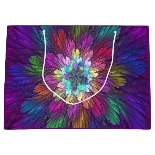 Kleurrijke psychedelische bloem abstracte fractale groot cadeauzakje (Voorkant)