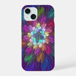 Kleurrijke psychedelische bloem abstracte fractale iPhone 15 case