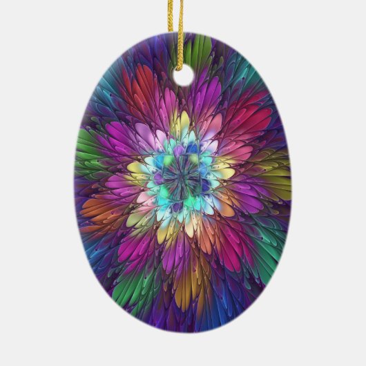 Kleurrijke psychedelische bloem abstracte fractale keramisch ornament (Achterkant)