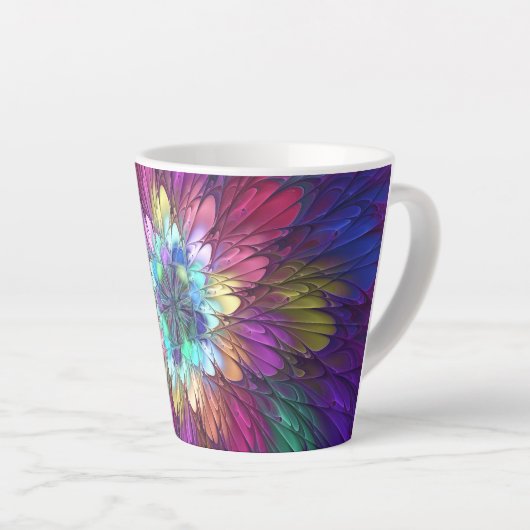 Kleurrijke psychedelische bloem abstracte fractale latte mok (Rechterhoek)