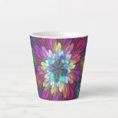 Kleurrijke psychedelische bloem abstracte fractale latte mok (Voorkant)