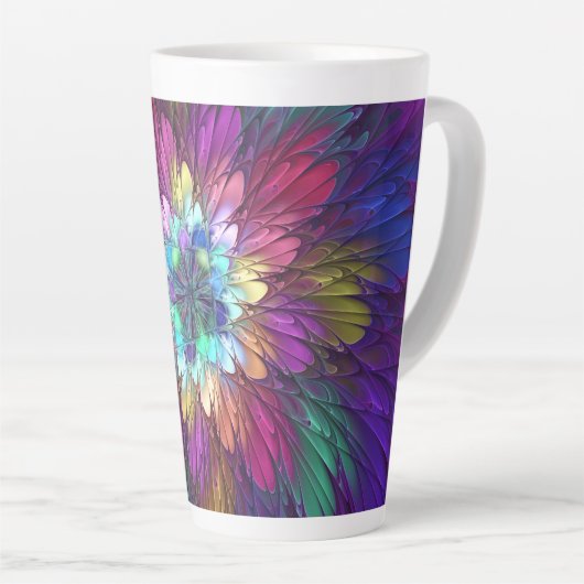 Kleurrijke psychedelische bloem abstracte fractale latte mok (Rechterhoek)