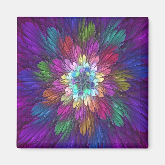 Kleurrijke psychedelische bloem abstracte fractale magneet (Voorkant)