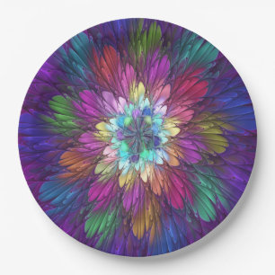 Kleurrijke psychedelische bloem abstracte fractale papieren bordje