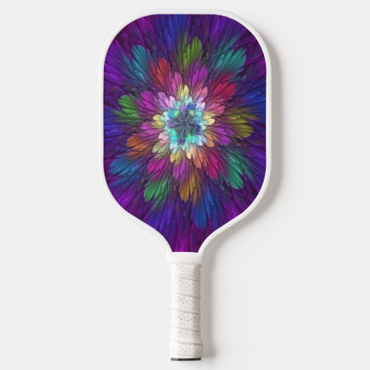 Kleurrijke Psychedelische Bloem Abstracte Fractale Pickleball Paddle (Voorkant)