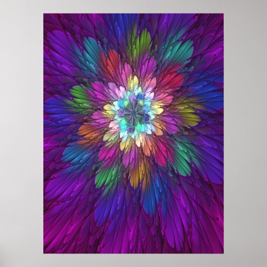 Kleurrijke psychedelische bloem abstracte fractale poster (Voorkant)