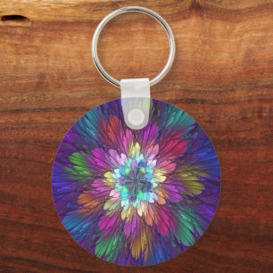 Kleurrijke psychedelische bloem abstracte fractale sleutelhanger