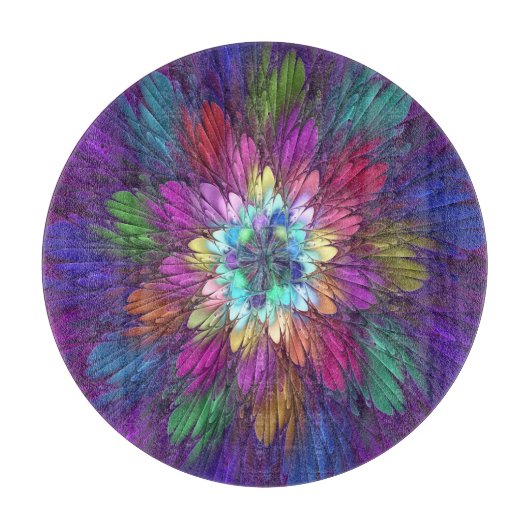 Kleurrijke Psychedelische Bloem Abstracte Fractale Snijplank (Voorkant)