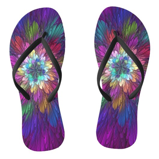 Kleurrijke psychedelische bloem abstracte fractale teenslippers (Voetbed)