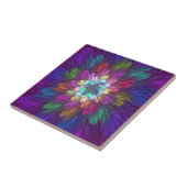 Kleurrijke psychedelische bloem abstracte fractale tegeltje (Zijkant)