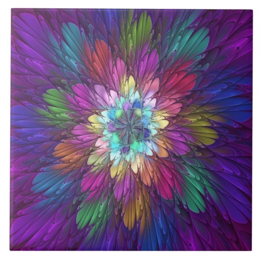 Kleurrijke psychedelische bloem abstracte fractale tegeltje (Voorkant)