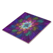 Kleurrijke psychedelische bloem abstracte fractale tegeltje (Zijkant)