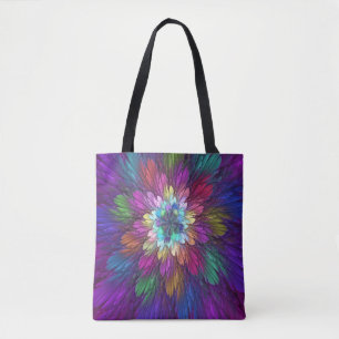 Kleurrijke Psychedelische Bloem Abstracte Fractale Tote Bag
