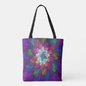 Kleurrijke Psychedelische Bloem Abstracte Fractale Tote Bag (Achterkant)