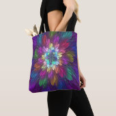 Kleurrijke Psychedelische Bloem Abstracte Fractale Tote Bag (Dichtbij)