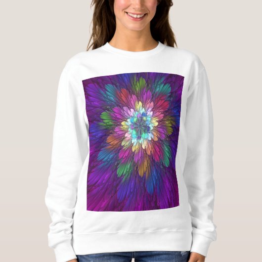 Kleurrijke psychedelische bloem abstracte fractale trui (Voorkant)