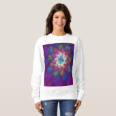 Kleurrijke psychedelische bloem abstracte fractale trui (Voorkant volledig)
