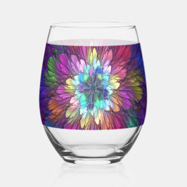 Kleurrijke psychedelische bloem abstracte fractale wijnglas zonder voet